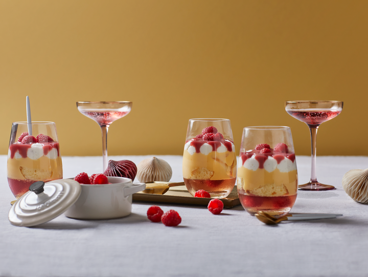 Sparkling wine Jelly and Raspberry Curd Trifles