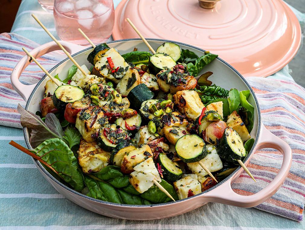 Grilled Halloumi & Peach Skewers