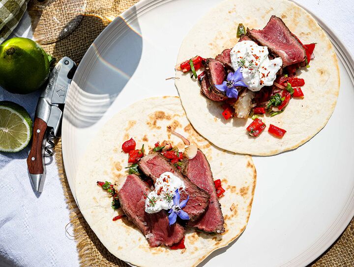 Steak Tacos with Red Pepper Salsa