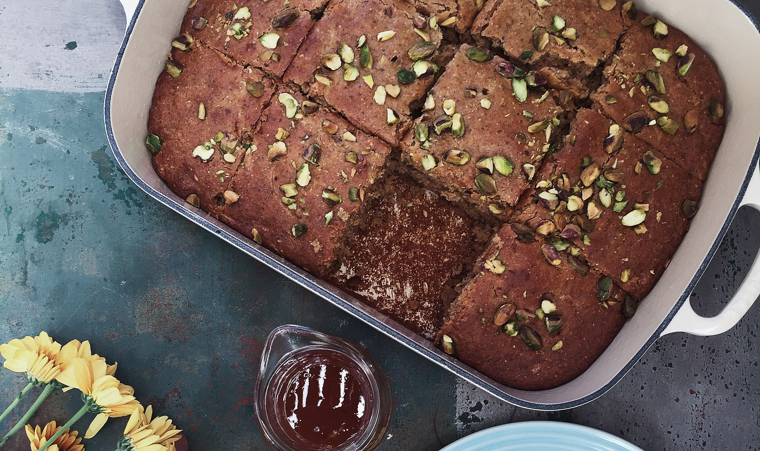 Pistachio Carrot Cake Squares with Orange Syrup
