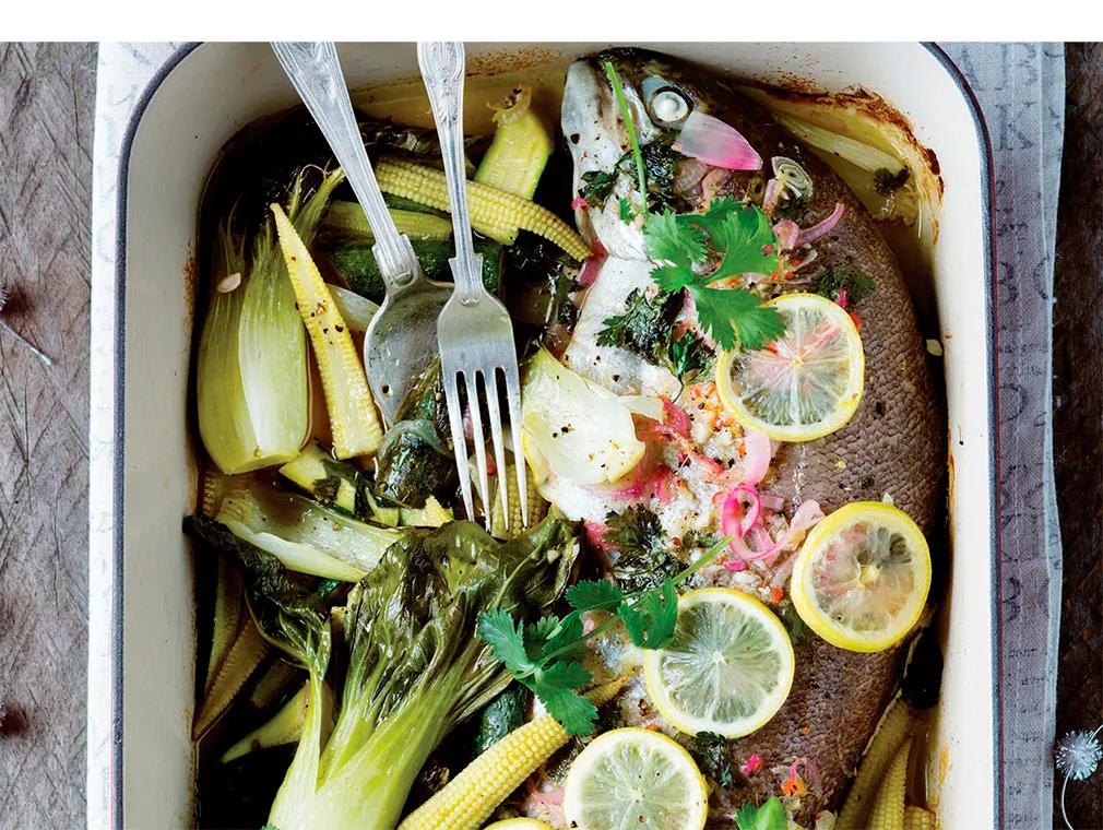 Fish en Papillote Steamed with Mediterranean Vegetables