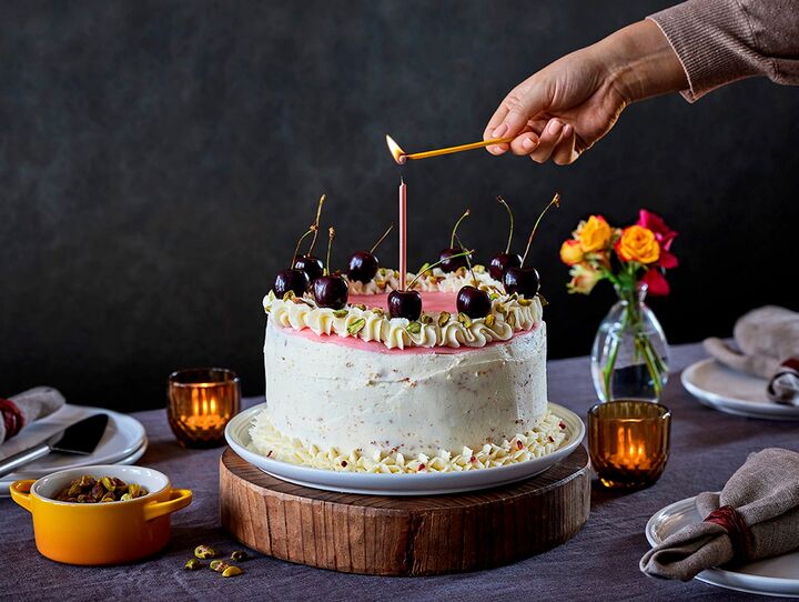 Cherry and Pistachio Celebration Cake