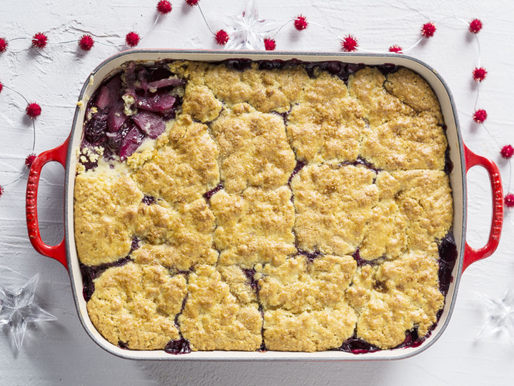 Mulled Fruits & Berries with a Sugar-Crusted Cobbler