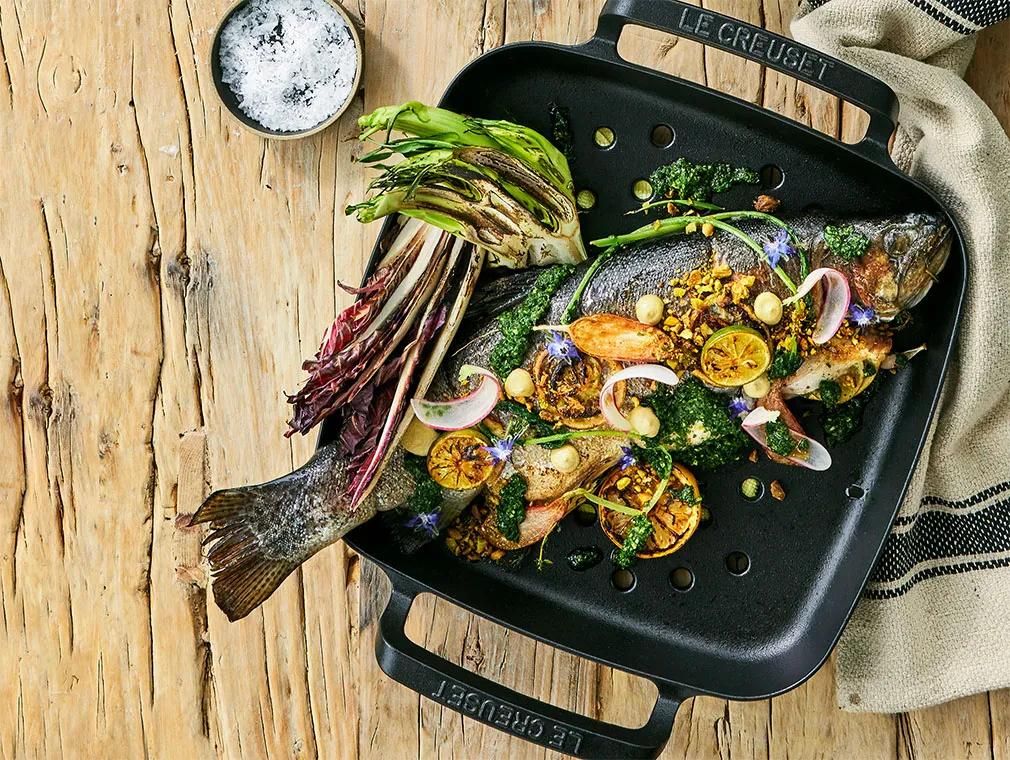 Grilled Rainbow Trout with Charred Radicchio and Gremolata