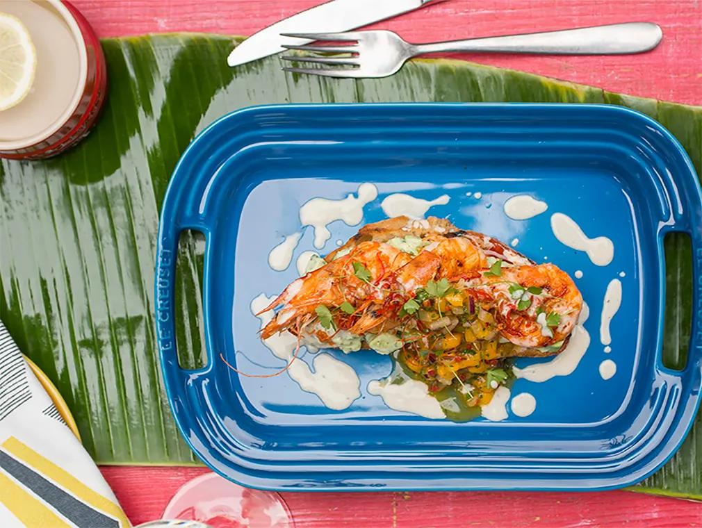 Grilled Prawns and Crushed Avocado on Toast