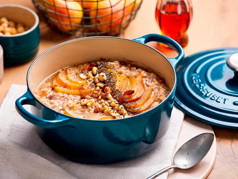 Maple Pears, Sultana & Hazelnut Baked Porridge